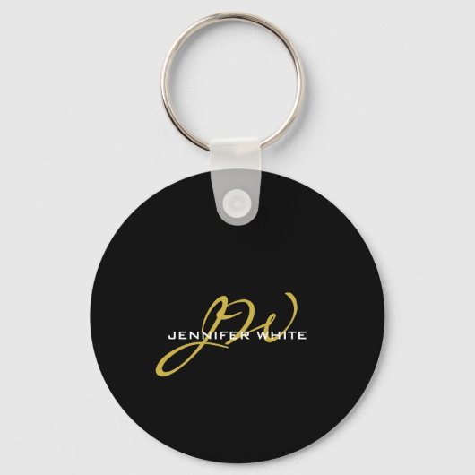 Porte-clés Monogramme Noir Or Couleur Plaque Moderne Nom prop (Recto)