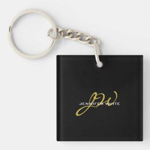 Porte-clés Monogramme Noir Or Couleur Plaque Moderne Nom prop