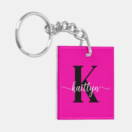 Porte-clés Monogramme noir rose chaud (Devant gauche)