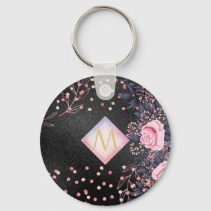 Porte-clés Monogramme noir ROSEGOLD rose Parties scintillant