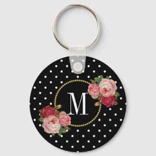 Porte-clés Monogramme noir Vintage des Pois floraux