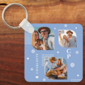 Porte-clés Monogramme Nom 3 Photo Collage tendance (Recto)