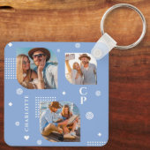 Porte-clés Monogramme Nom 3 Photo Collage tendance (Verso)