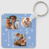 Porte-clés Monogramme Nom 3 Photo Collage tendance (Dos)