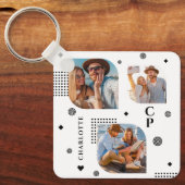Porte-clés Monogramme Nom 3 Photo Collage tendance (Recto)