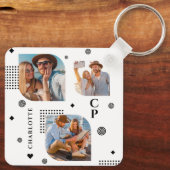 Porte-clés Monogramme Nom 3 Photo Collage tendance (Verso)