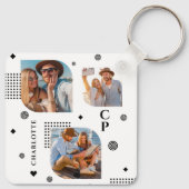 Porte-clés Monogramme Nom 3 Photo Collage tendance (Dos)