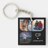 Porte-clés Monogramme Nom 3 Photo Moderne tendance Simple (Devant)
