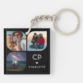 Porte-clés Monogramme Nom 3 Photo Moderne tendance Simple (Dos)