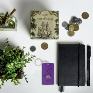 Porte-clés Monogramme nom de l'aquarelle violet Porte - clé a