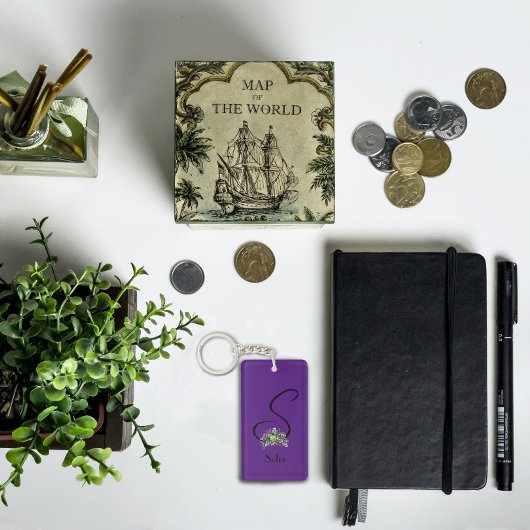 Porte-clés Monogramme nom de l'aquarelle violet Porte - clé a