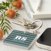 Porte-clés Monogramme & nom en gras, lignes sarcelle clair su (Devant Droit)