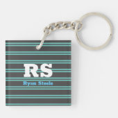 Porte-clés Monogramme & nom en gras, lignes sarcelle clair su (Dos)