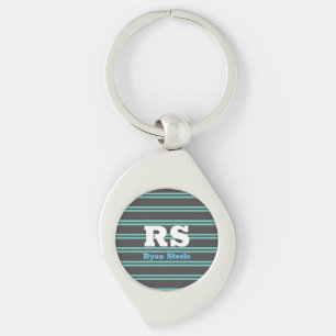 Porte-clés Monogramme & nom en gras, lignes sarcelle clair su