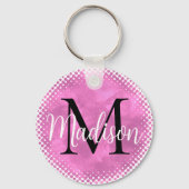 Porte-clés Monogramme Nom personnalisé initial Aquarelle rose (Recto)