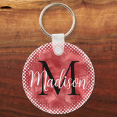 Porte-clés Monogramme Nom personnalisé initial Aquarelle roug (Verso)