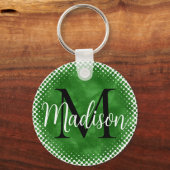 Porte-clés Monogramme Nom personnalisé initial Aquarelle vert (Recto)