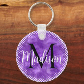 Porte-clés Monogramme Nom personnalisé initial Aquarelle viol (Recto)