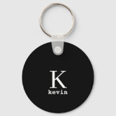 Porte-clés Monogramme nom personnalisé noir élégant moderne (Verso)