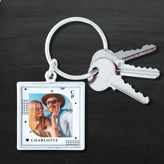 Porte-clés Monogramme Nom Photo Tendance Simple Moderne