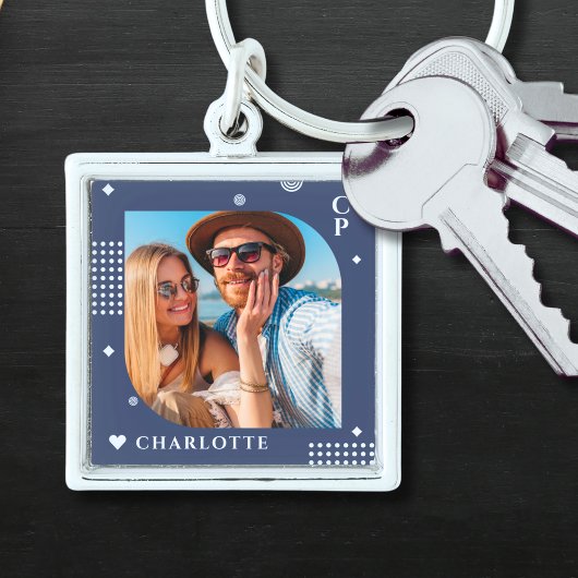 Porte-clés Monogramme Nom Photo Tendance Simple Moderne