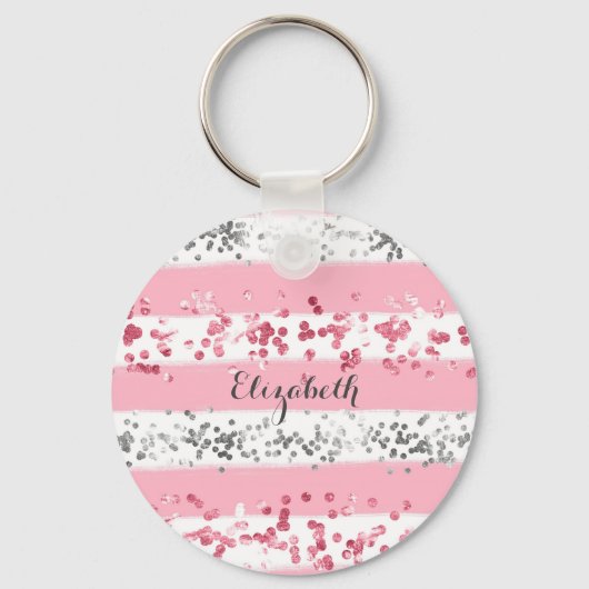 Porte-clés Monogramme Nom rose blanc gris Parties scintillant (Recto)