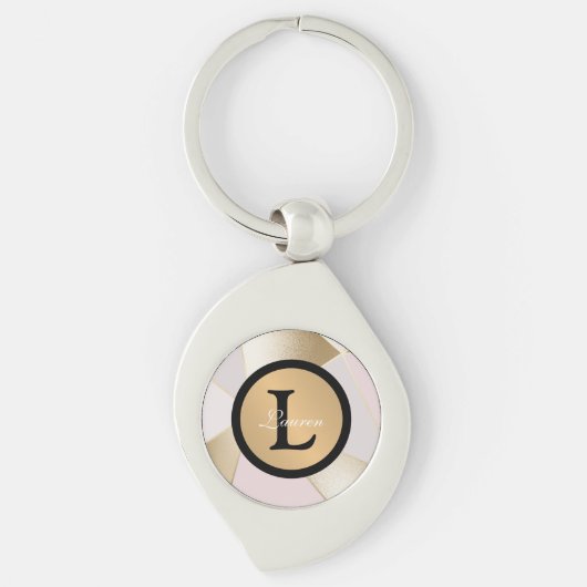 Porte-clés Monogramme Nom Rose Gold Géométrique (Devant)