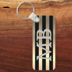 Porte-clés Monogramme & Nom, Yel Or Acier Brossé Clé Noire