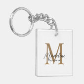 Porte-clés Monogramme Or Calligraphie Script Minimal Blanc (Devant gauche)