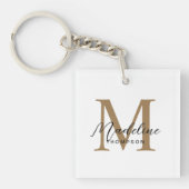 Porte-clés Monogramme Or Calligraphie Script Minimal Blanc (Devant)