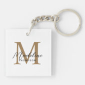 Porte-clés Monogramme Or Calligraphie Script Minimal Blanc (Dos)