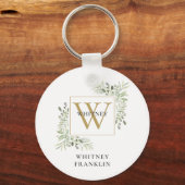 Porte-clés Monogramme Or Élégant Et Moderne De Feuillage (Recto)
