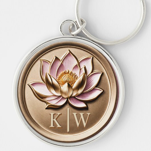Porte-clés Monogramme Or Lotus Rose Doré Faux 3D Élégant (Devant)