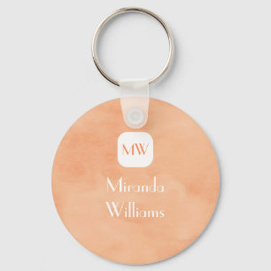 Porte-clés Monogramme orange de Pêche simple et chic avec nom