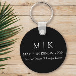 Porte-clés Monogramme ou ajouter un logo Business Round Black<br><div class="desc">Porte - clé ronde minimaliste moderne. Noir & Blanc ou choisissez vos couleurs personnalisées. Parfait pour les petites entreprises, les marques d'entreprise, les travailleurs indépendants, les foires commerciales ou les échanges d'événements et plus encore. Facile à personnaliser avec vos initiales monographiques, nom et information d'entreprise, titre de poste, slogan ou...</div>