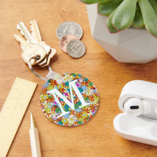 Porte-clés Monogramme ou nom personnalisé Motif floral