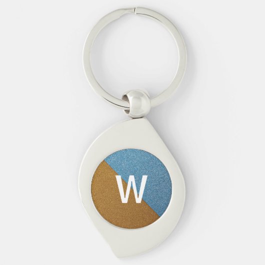 Porte-clés Monogramme Pailleté Bleu & Marron Élégant (Devant)