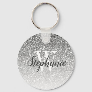 Porte-clés Monogramme Pailleté Faux Ombre Argenté Moderne
