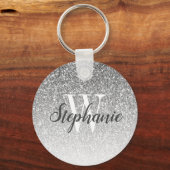 Porte-clés Monogramme Pailleté Faux Ombre Argenté Moderne (Recto)