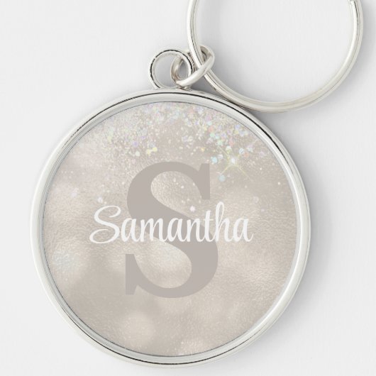 Porte-clés Monogramme Pailleté Glam Champagne (Devant)