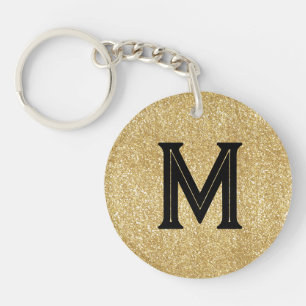 Porte-clés Monogramme pailleté or noir élégant