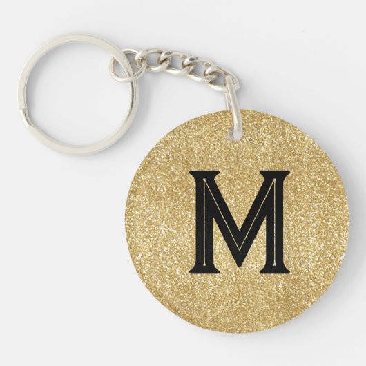 Porte-clés Monogramme pailleté or noir élégant (Devant)