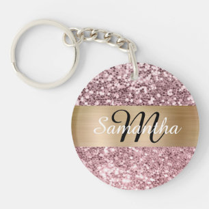 Porte-clés Monogramme pailleté rose pâle et feuille d'or
