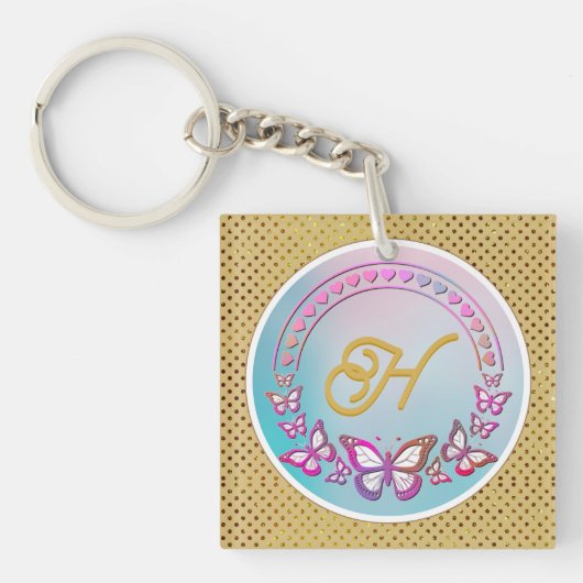 Porte-clés Monogramme papillon personnalisé (Devant)
