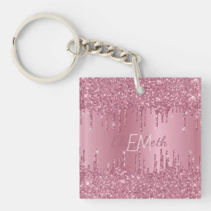 Porte-clés Monogramme Parties scintillant à séchage rose méta