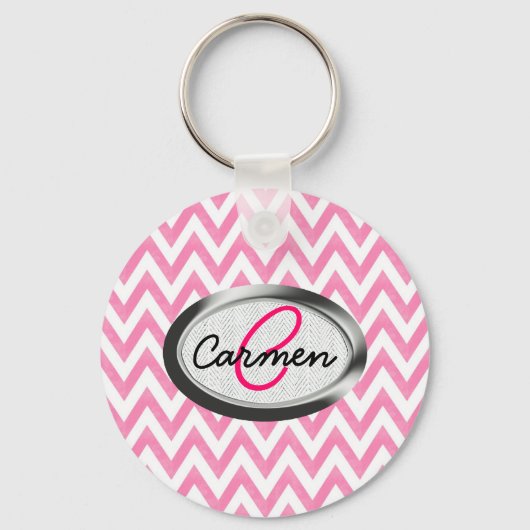 Porte-clés Monogramme Pastel Pink Chevron (Recto)