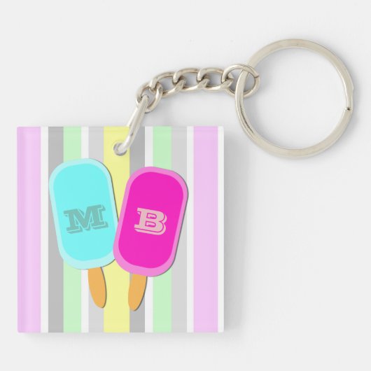 Porte-clés Monogramme Pastel Stripes et Popsicles (Dos)