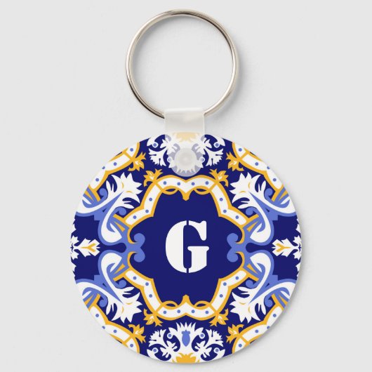 Porte-clés Monogramme périwinkle, azulejos bleu et jaune (Recto)