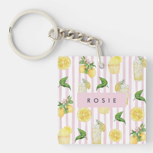 Porte-clés Monogramme Personnalisé Aquarelle Lemons Lemonade (Devant)