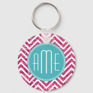 Porte-clés Monogramme personnalisé avec paillettes roses et m